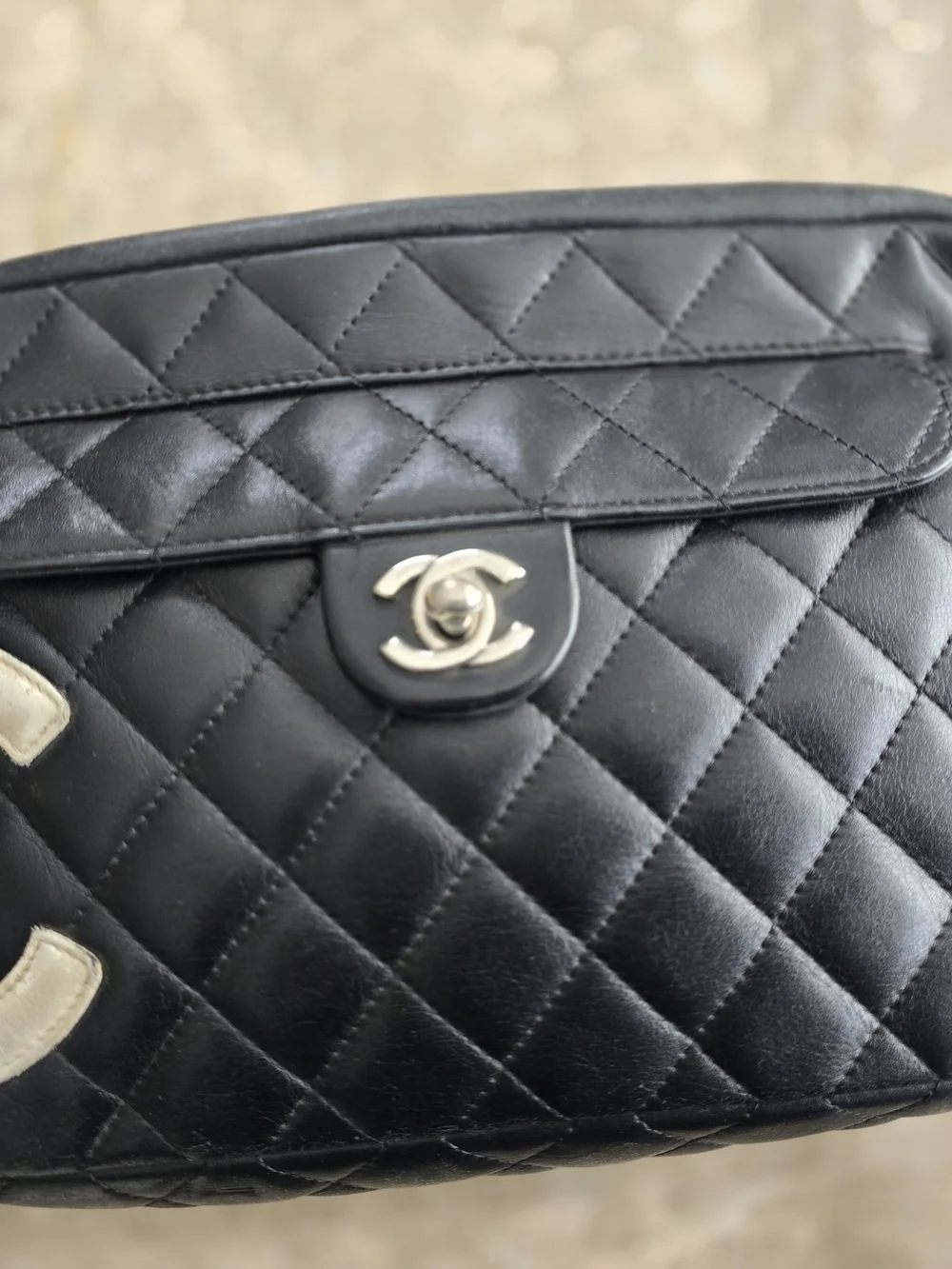 Vintage CHANEL Cambon Shoulder Bag White And Black CC